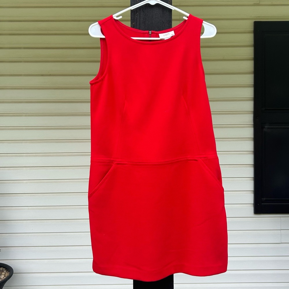 LOFT Red Sheath Mini Dress Crew Neck Sleeveless
